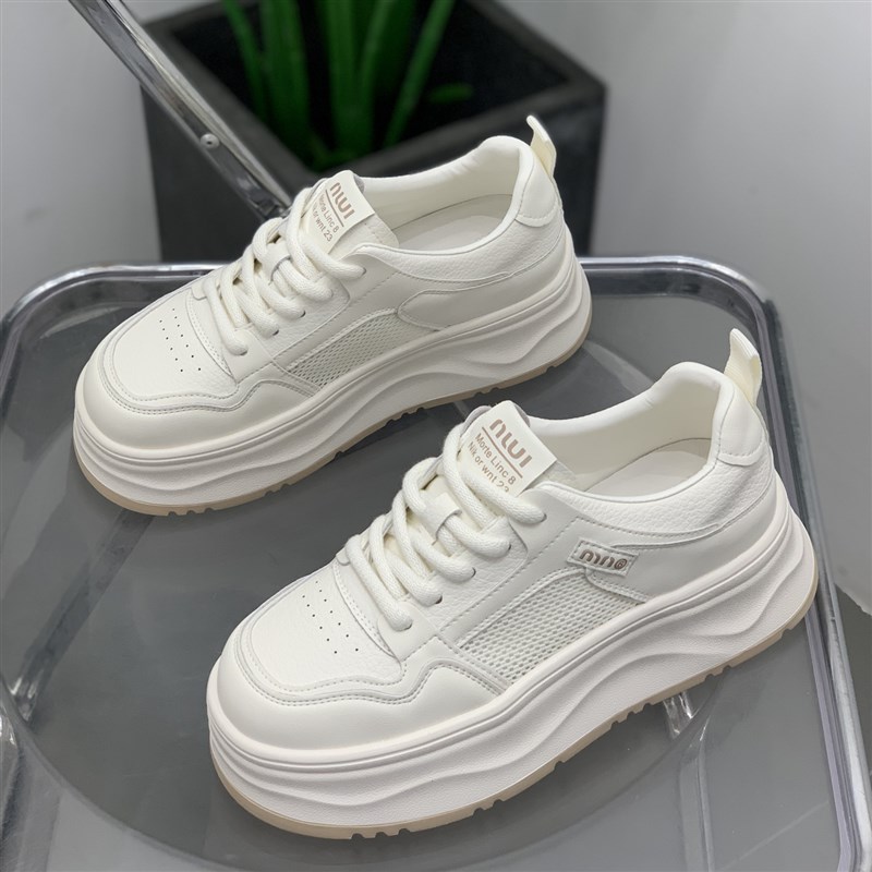 真皮厚底网面板鞋女m2025年夏季新款百搭小白鞋女休闲透气运动鞋