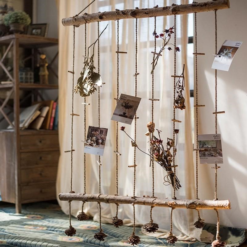 照片夹天然原木手工麻绳r悬挂装饰幼儿园教室宿舍照片墙花店壁挂