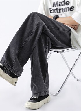 牛仔裤黄泥f色裤子夏季薄款生直筒裤潮流美式街款休闲长裤