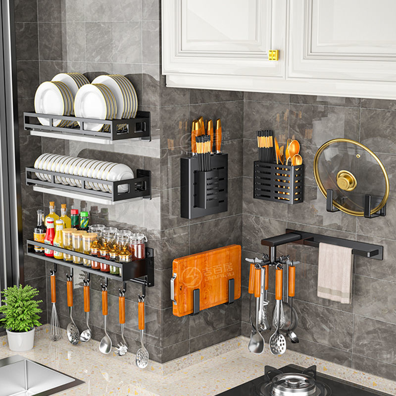免打孔厨房置物架放碟子沥水w架壁挂式刀架调味料碗架收纳家用神