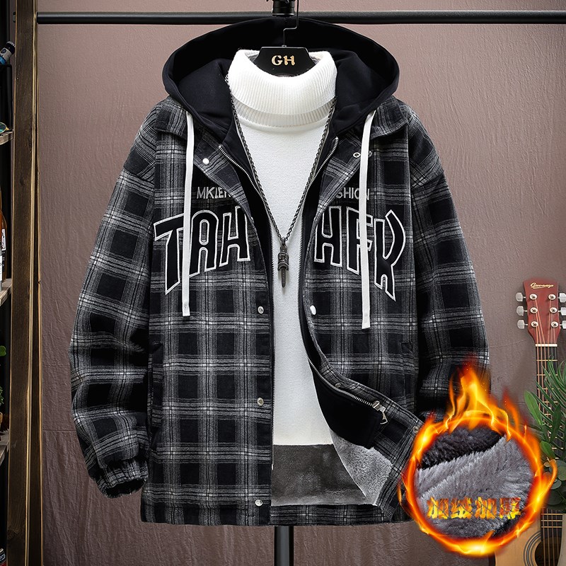 秋冬季牛仔外套男k孩初中学生加绒加厚棉服青少年大童冬装夹克棉