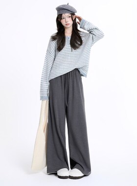 精分 慵懒松f弛感宽松直筒阔腿休闲裤女秋冬垂感拖地运动裤长裤