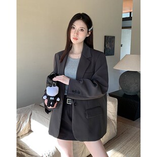 阿一 精细剪裁重工廓形西装外套女秋季2I024新款宽松黑色休闲西服