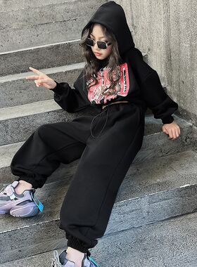 女童春装套装韩版洋气2024新y款儿童短款连帽卫衣女孩春秋款休闲