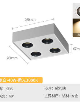 照明顶斗胆吸g方形超薄led照明头射灯客厅无主灯4筒灯防眩明装灯