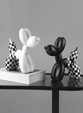 北欧现代创意棋盘格狗轻奢树脂高级感桌I面客厅电视柜装饰可爱摆