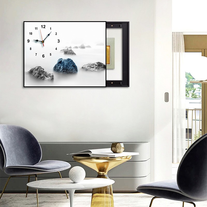 电表箱装饰画遮挡箱带q钟表欧式壁画现代简约配电箱免打孔创意挂