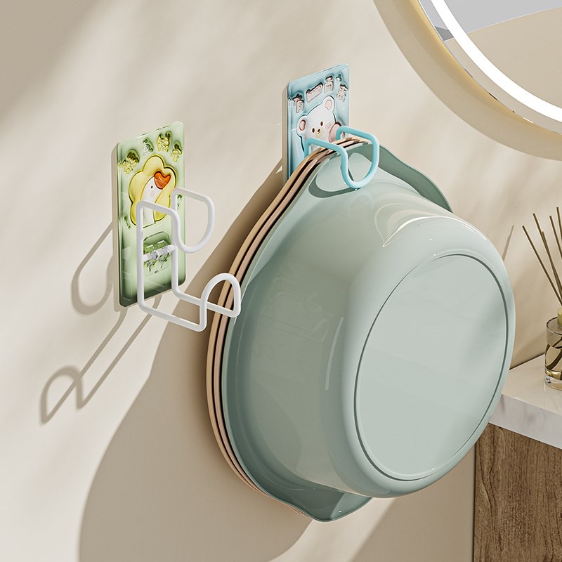 免打孔脸盆架洗澡盆浴室挂v钩卫生间壁挂式洗脸盆收纳架放盆子神