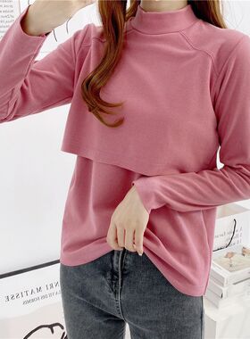 孕妇哺乳上衣外出打底衫冬季德A绒内搭秋衣秋冬装半高领喂奶期衣