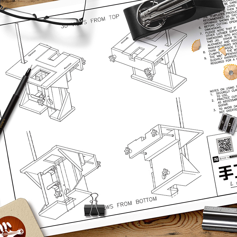 吉他燕尾榫d直榫开榫专业图纸吉他接柄开榫模具吉他制作工具图纸