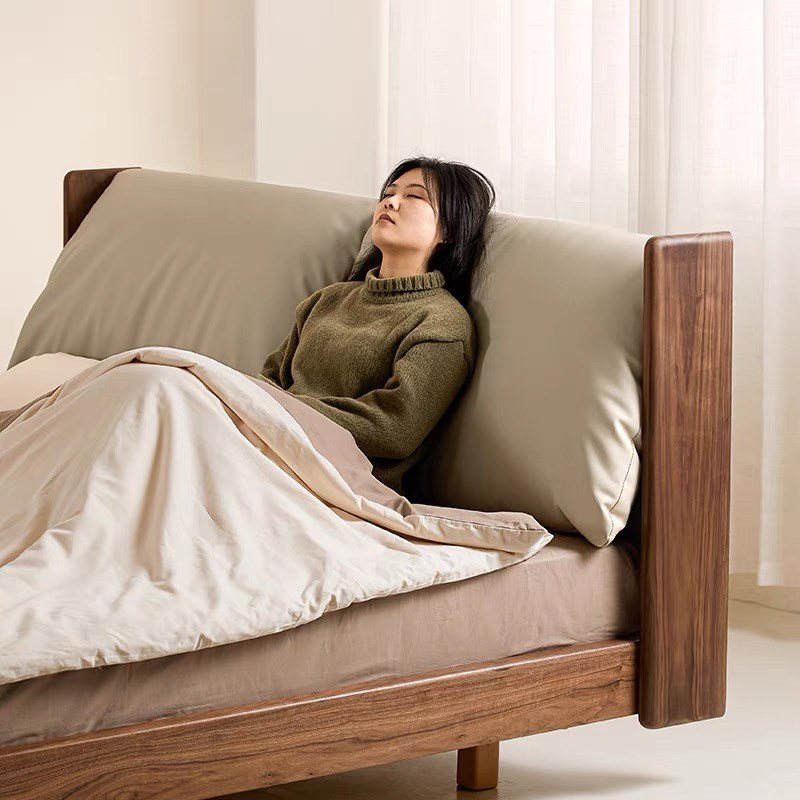 北欧全实木床黑胡桃木轻奢u真皮软包大床现代简约双人18米主卧床