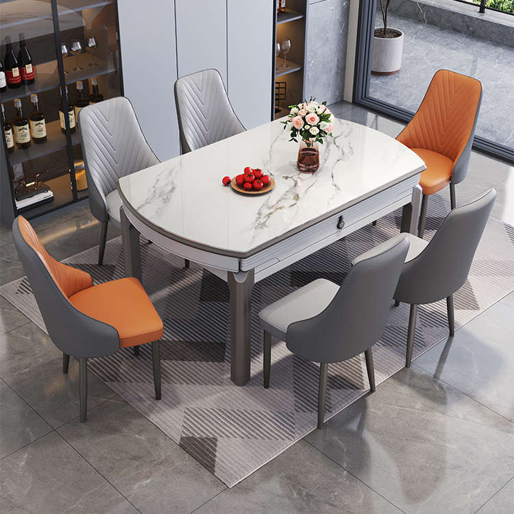 2024新d款岩板餐桌椅组合现代简约小户型家用实木伸缩折叠吃饭桌