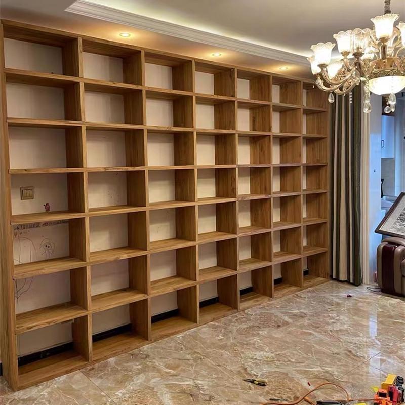 定制老榆M木g书架客厅满墙书柜原木置物架实木格子架落地整墙书架