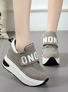 秋季新款休闲f运动女鞋厚底8CM松糕鞋内增高魔术贴摇摇鞋坡跟秋鞋