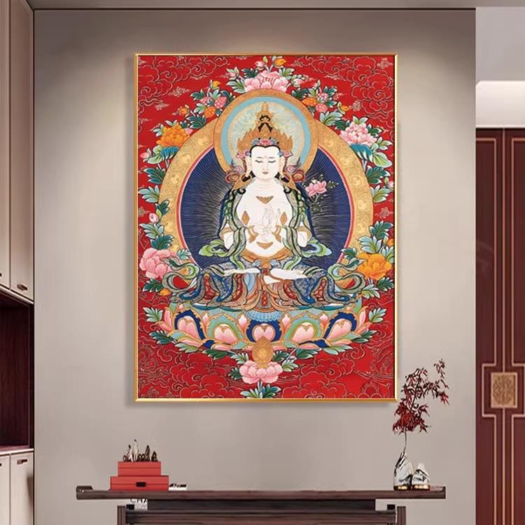 大势至菩萨唐卡挂画西藏手绘复刻藏族佛像客厅装饰画生肖马本命佛