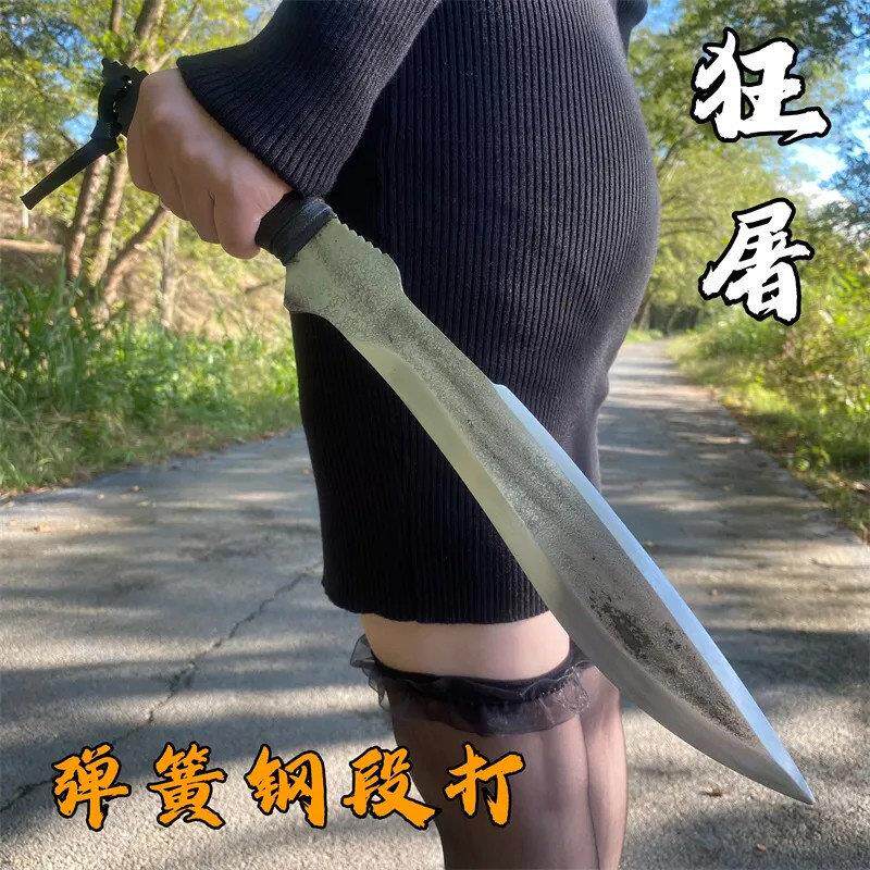 龙泉刀剑户外车载防身短刀一体弹簧钢锻打野外求生长短刀未开刃