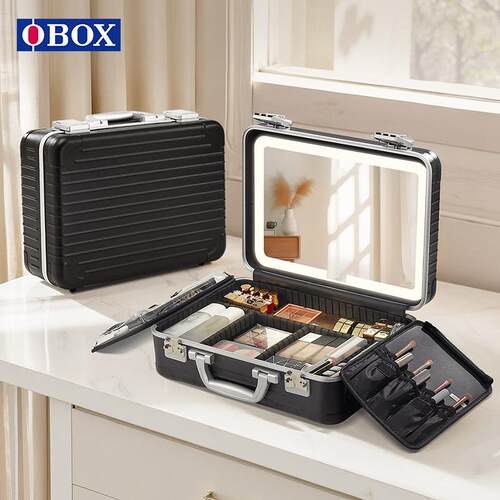OBOX专业化妆箱带灯手提密码锁PC可携式高清镜化妆纹绣美甲工具箱