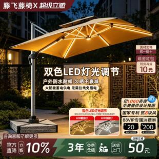 户外遮阳伞庭院伞双色灯条太阳伞暖色室外院子灯珠商用摆摊罗马伞