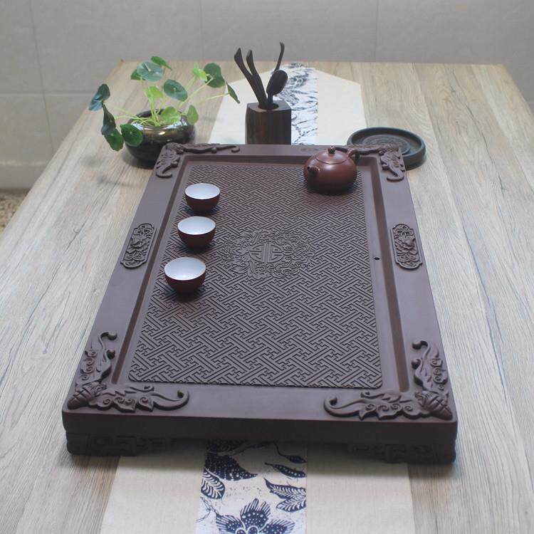 宜兴紫砂茶盘中式复古茶海家用办公排水式茶台手工制作功夫茶具