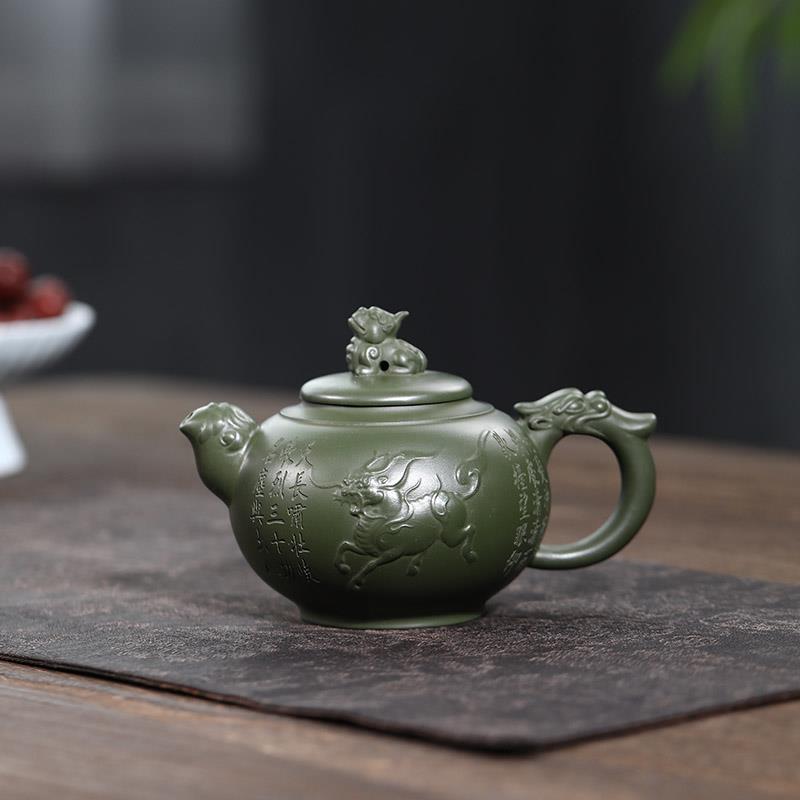 宜兴紫砂壶全纯手工正宗绿泥大容量麒麟壶仿古壶家用泡茶壶套装