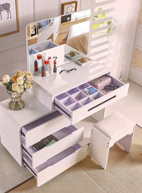 代发卧室梳妆台白色现代简约多功能钢琴烤漆小户型伸缩送妆凳