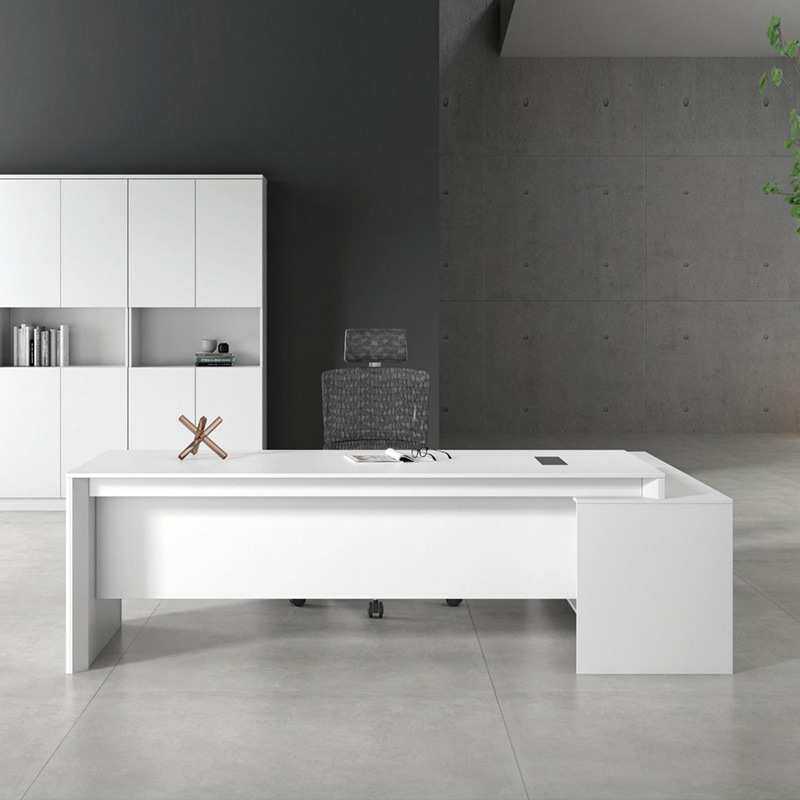 E0白色办公桌简约现代大班台总经理办公室家具主管办公桌老板桌子