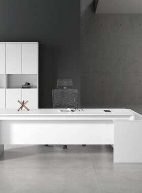 E0白色办公桌简约现代大班台总经理办公室家具主管办公桌老板桌子