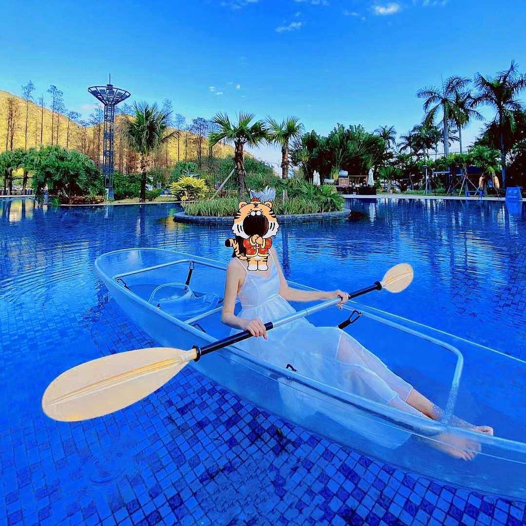 PC透明船双人皮划艇网红玻璃船泳池透明船水上乐园游玩手划船