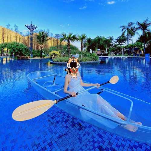 PC透明船双人皮划艇网红玻璃船泳池透明船水上乐园游玩手划船