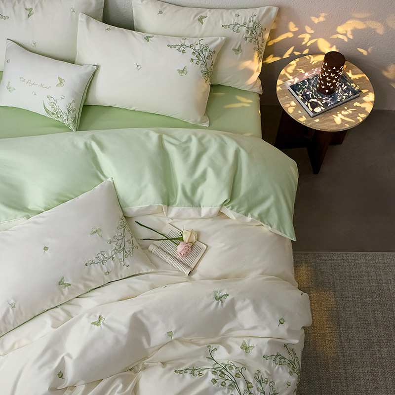 唯美60支长绒棉刺绣四件套春夏新款纯棉全棉被套床单轻奢床上用品