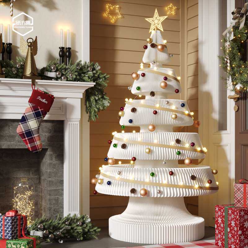 新年折叠圣诞树白色折叠装饰品创意桌面摆件摄影道具可伸缩圣诞树