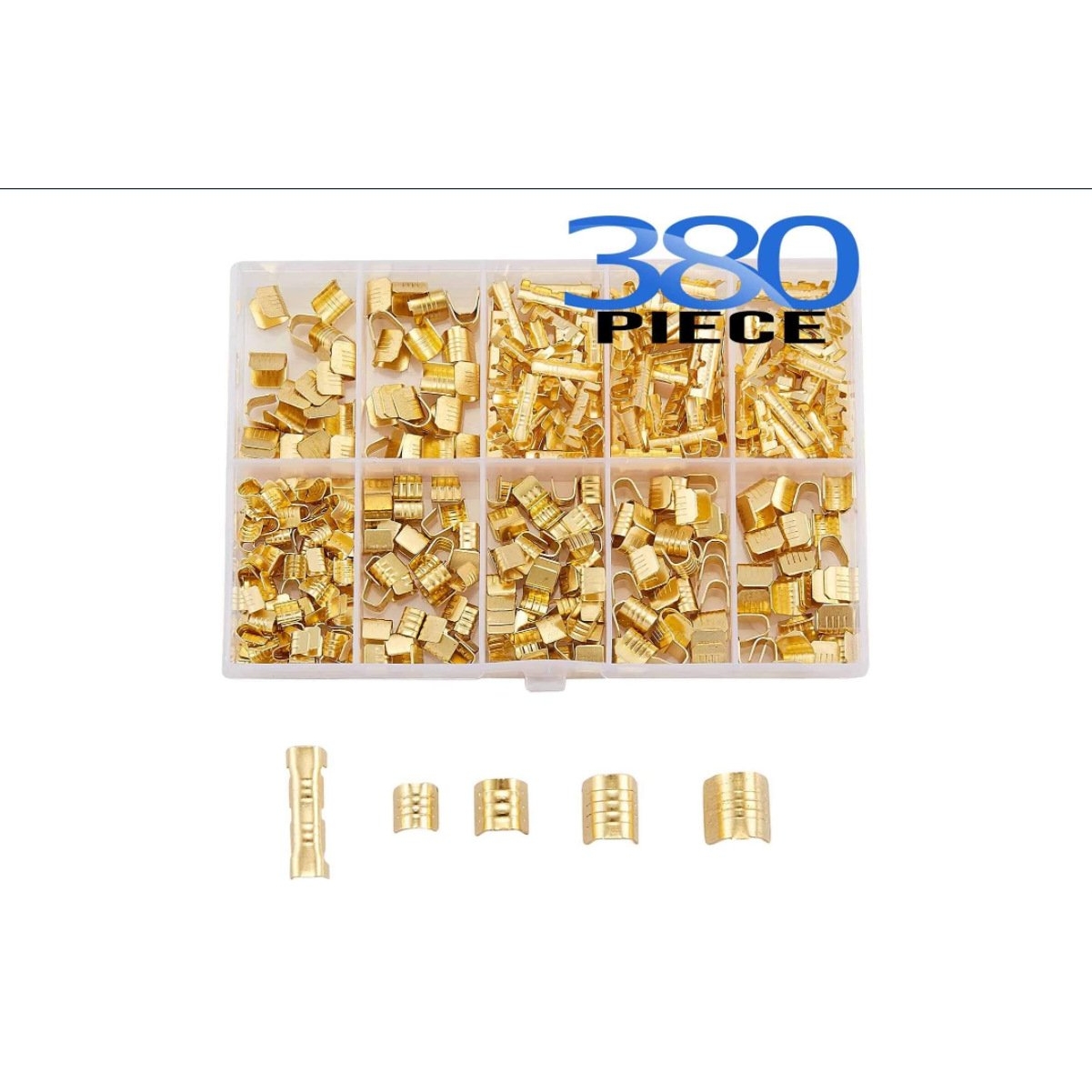 315pcs 380PCS 盒装金色u型铜扣端子组合 铜扣线扣压接接线端子