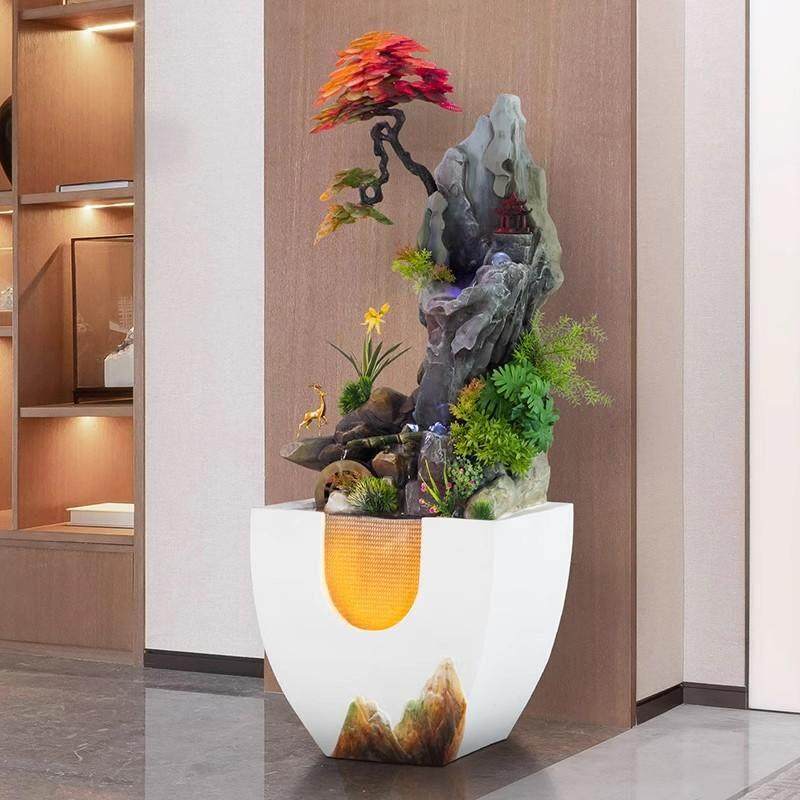 轻奢落地循环流水喷泉高档别墅客厅玄关电视柜旁公司大堂装饰摆件