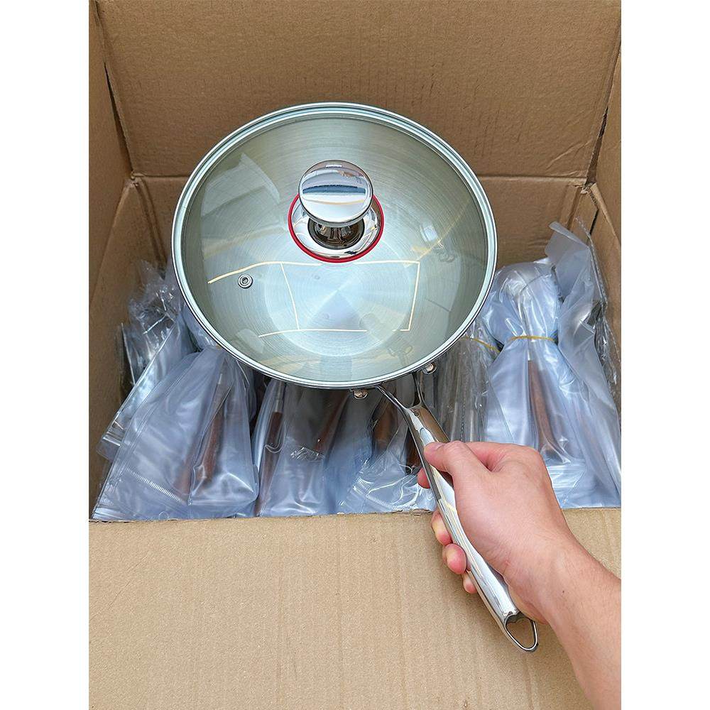 百长家无涂层316三层钢带盖小锅家用烹饪凹形电磁炉洗碗机通用