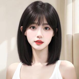 假发女短发减龄波波头黑色Lolita齐浏海bobo头彷全真人发全头套式