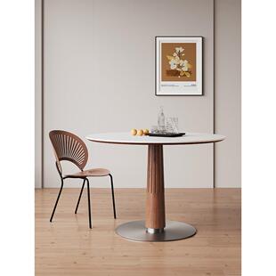 中世纪家庭小公寓圆桌现代极简餐厅1.6米人餐桌德利丰板岩实木圆