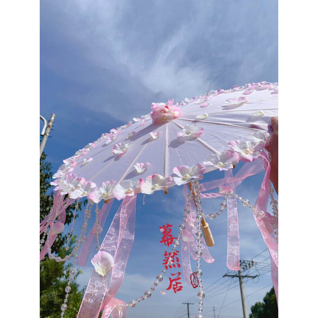 幕然居儿童小花伞遮阳超仙舞蹈摄影花伞汉服配饰Lolita飘带珠炼伞