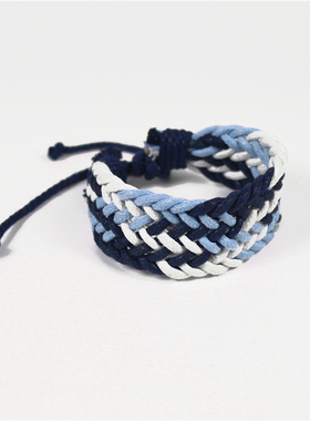 宽版蜡绳线手工编织手链男2.7厘米简约森系三色手绳男女学生礼物