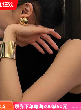 小众设计弧形不规则宽版金色光面手镯子开口夸张简约手臂环女手环