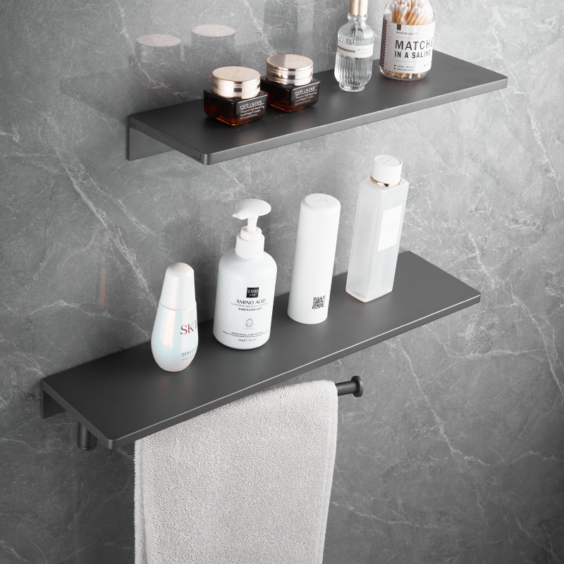 卫生间毛巾一体置物架免打孔加厚酒店浴室镜前化妆台一字隔板简约