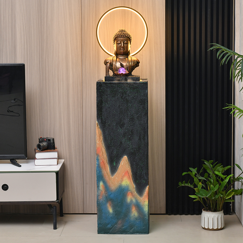 简约轻奢根雕福落地盆景佛像w流水加湿器客厅玄关办公室装饰景观