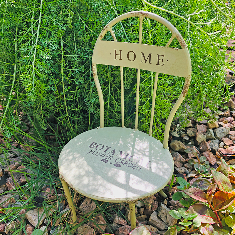 铁艺小椅子日式花l园造景装饰摆饰迷你小花架复古小靠背椅板凳道