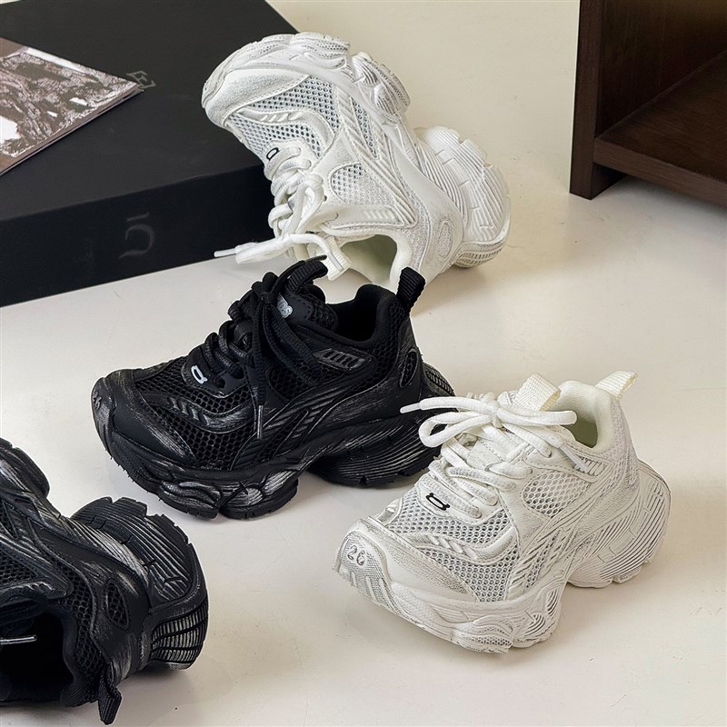 2025春夏新款儿童时尚擦色单网轻便老爹鞋休闲防滑男女童运动跑鞋