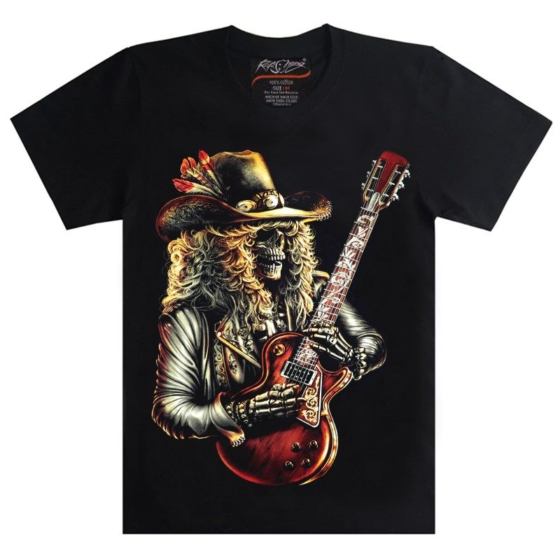 2025新款男印花休闲服装 夏款宽松摇滚吉他印花短袖T恤 青少年
