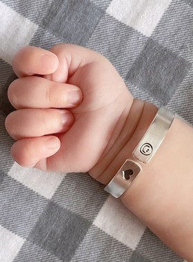 亲子款999纯银宝宝手镯diy定制刻字男女童婴儿满月礼物周岁纪念