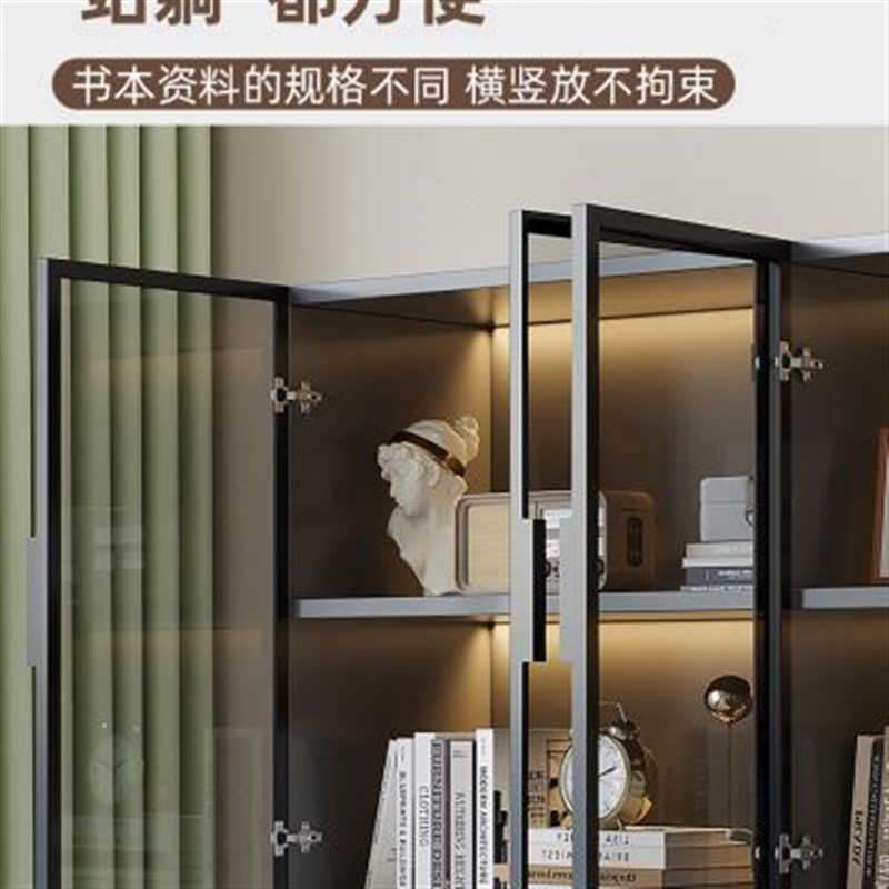 实木防尘书柜玻璃柜门靠墙u储物柜子手办展示柜陈列置物柜落地书