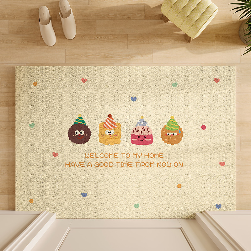 入户门地垫卡通丝圈进门脚垫家用门口蹭土防滑门垫可裁剪玄关地毯