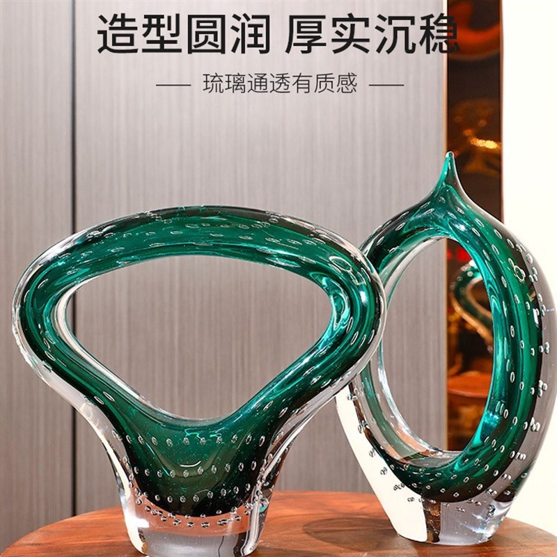 现代墨绿色客厅装饰品桌面摆件轻奢家居琉璃花瓶酒柜电视柜工艺品