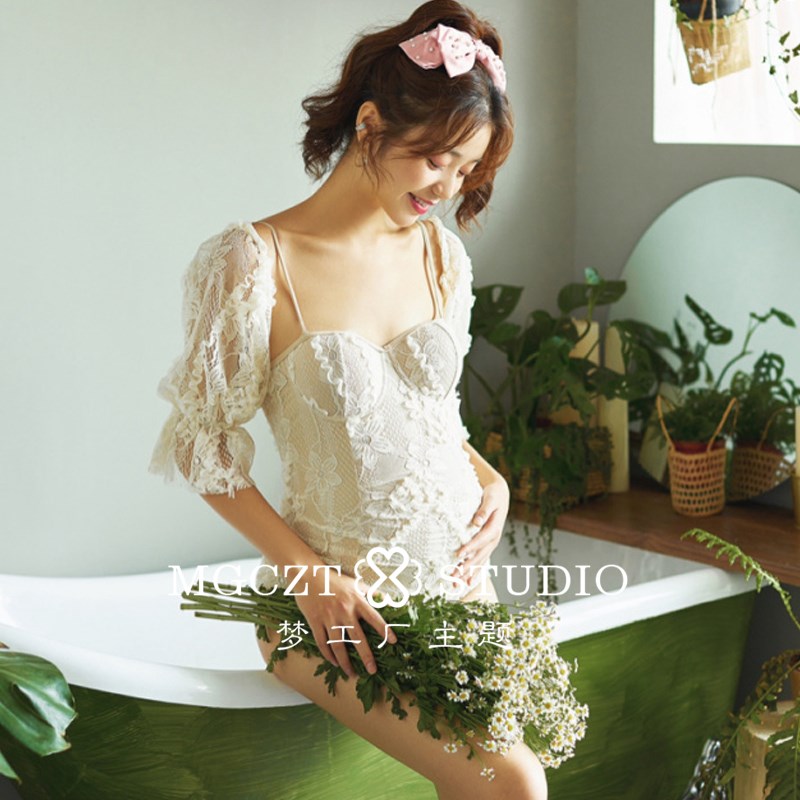孕妇照服装孕妇妈咪清新蕾丝私房艺术照影楼拍照摄影连体衣礼服