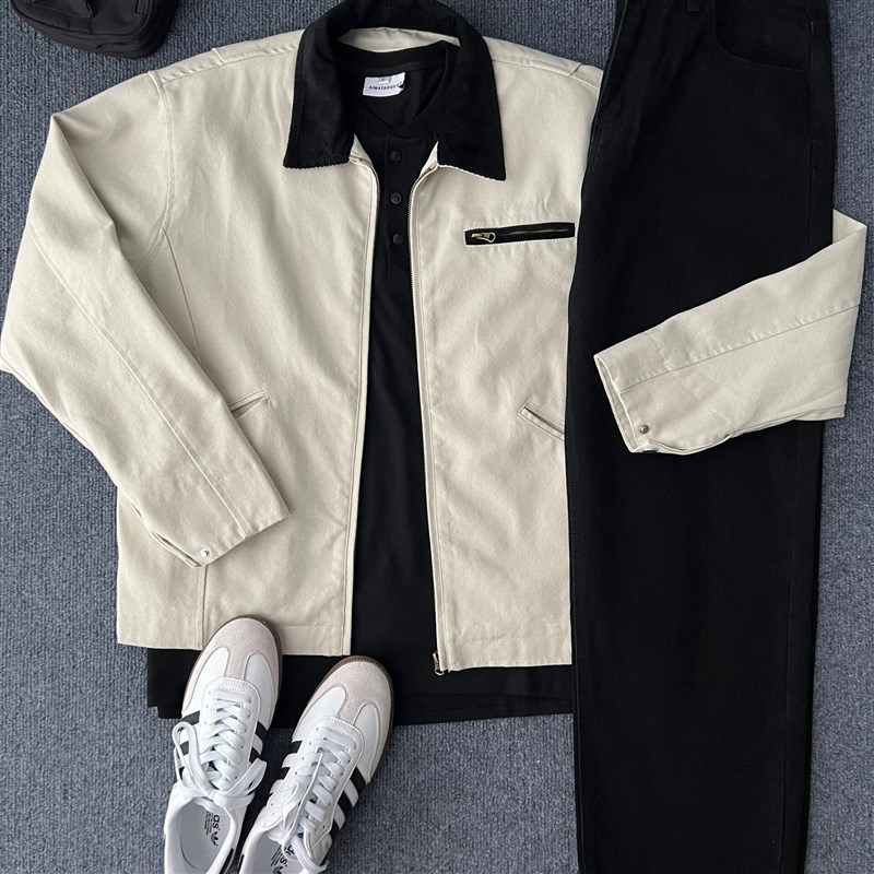 一整套2025新款男生时尚夹克外套帅气潮牌搭配日系韩版复古牛仔裤